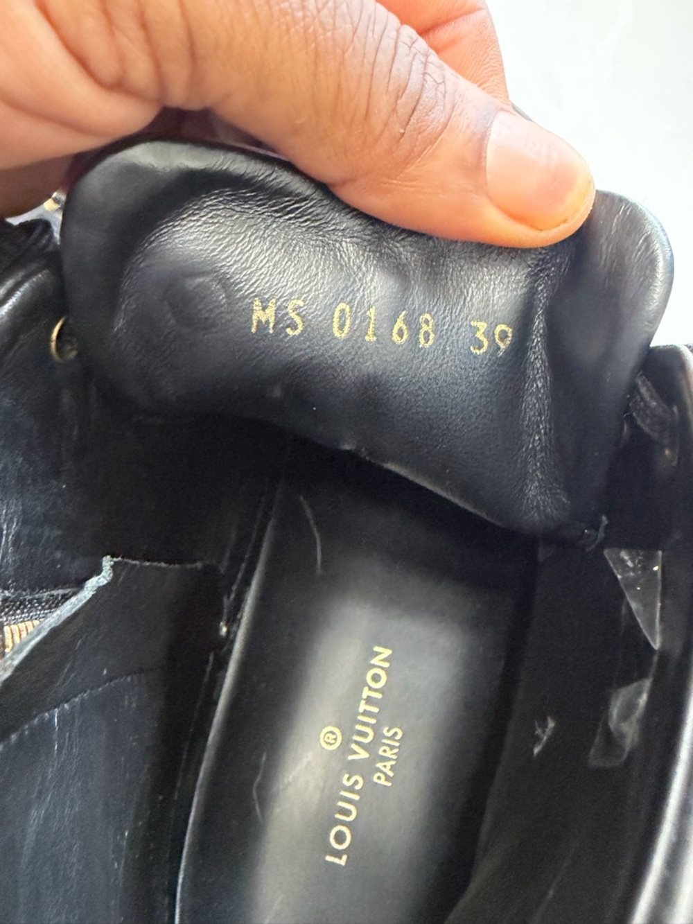 Authentic Louis Vuitton Black Leather High-Top Sneakers with Monogram Trim - Picture 4 of 14